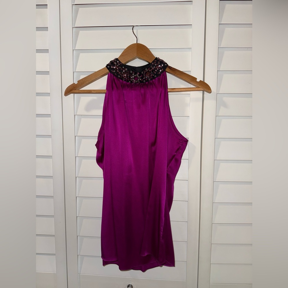 Cache Magenta Sleeveless Blouse with Beaded Collar